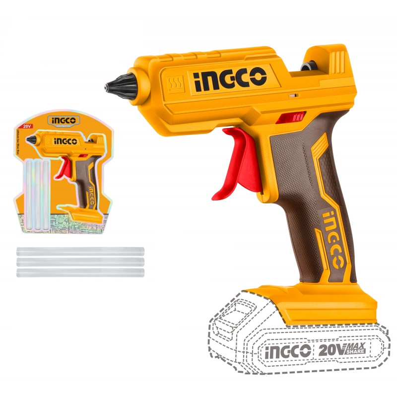 INGCO – Pistola Termocollante a Batteria 20V Litio – CGGLI2001 – Solo Corpo