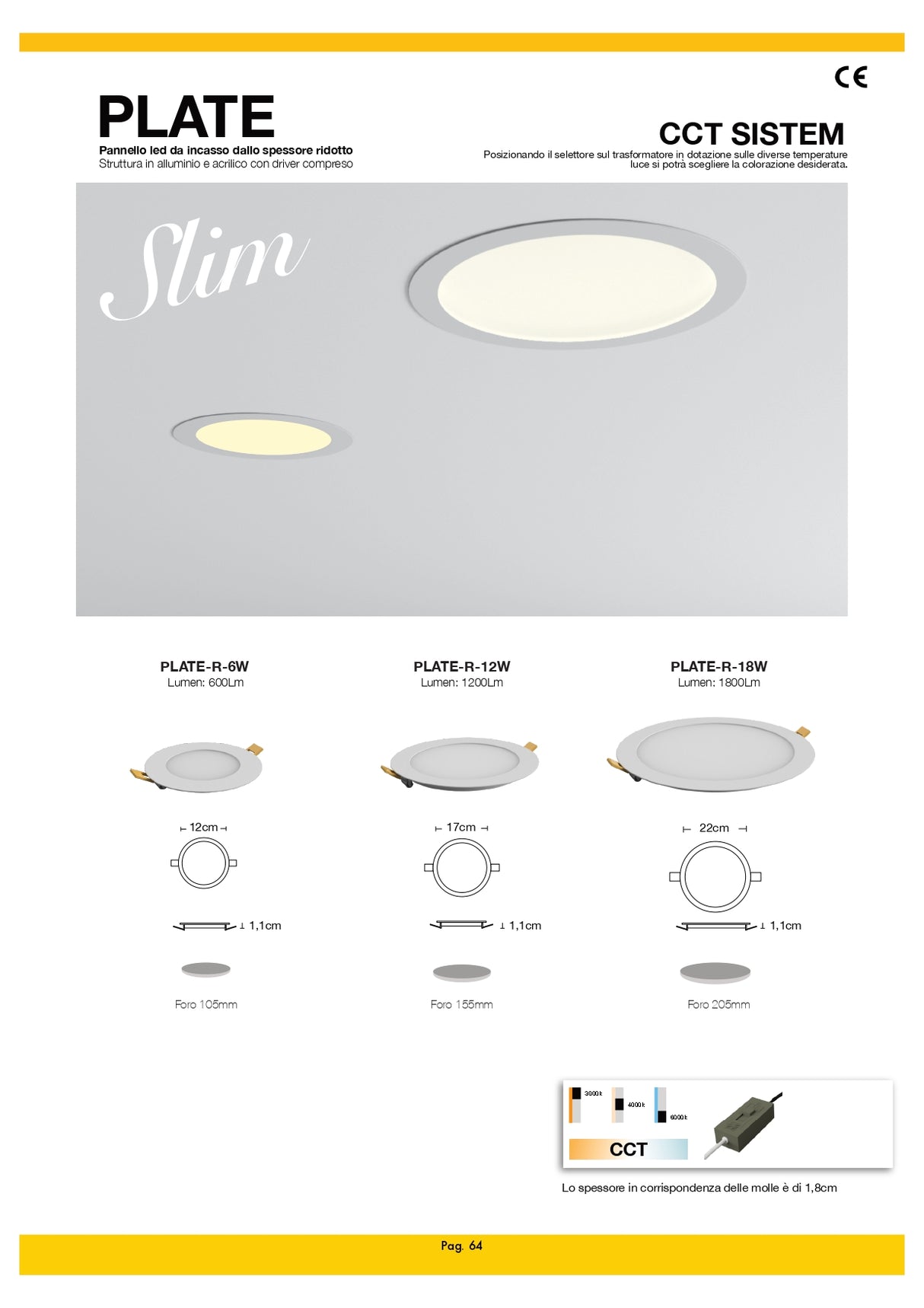 CF PLATE-R12W-CCT – Pannello LED da Incasso Rotondo 12W | CCT 3 in 1 | Ø175 mm