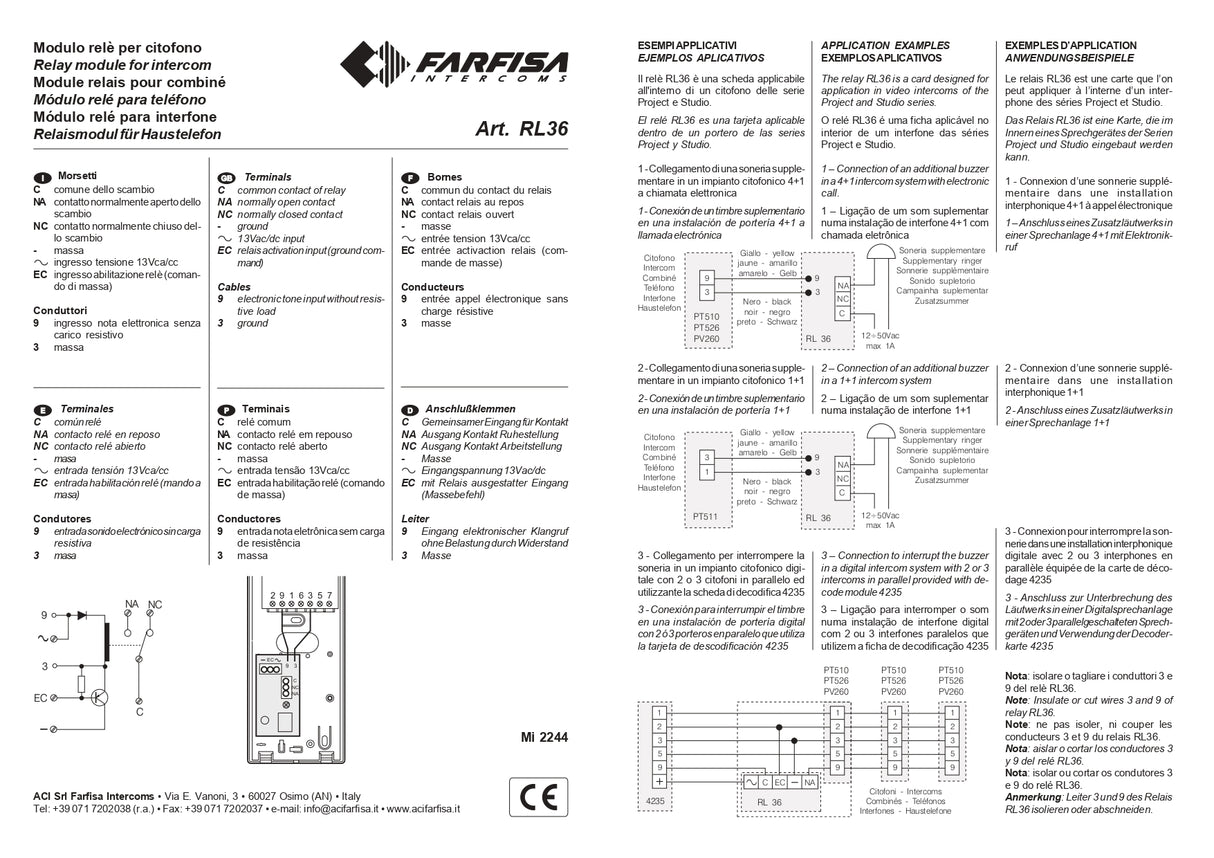 Hilfskontakt-Rufrelais-Relaismodul - RL36 Farfisa