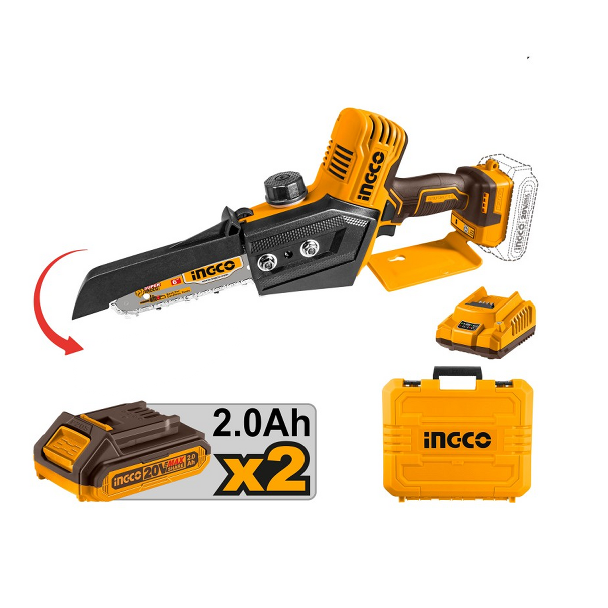 20V 6'' Mini-Elektrosäge mit 2 Akkus, Ladegerät und Koffer - INGCO