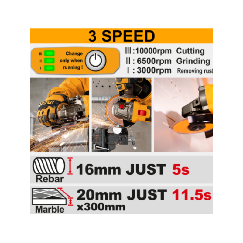 Ingco smerigliatrice 42V 1280W 115mm con 2 batterie e caricabatteria – CAGLI4128112E