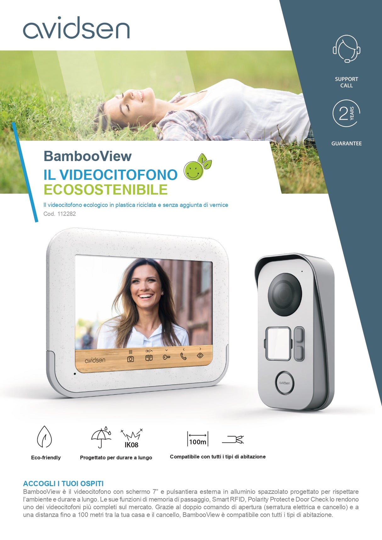AVIDSEN 2-wire Bamboo color video door phone KIT