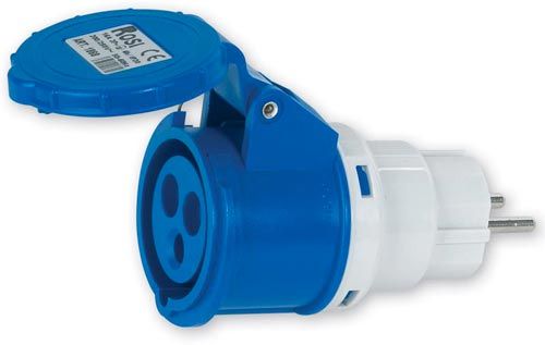 Domestic/industrial adapter 16A schuko plug - 2P+E 16A 220V blue industrial socket