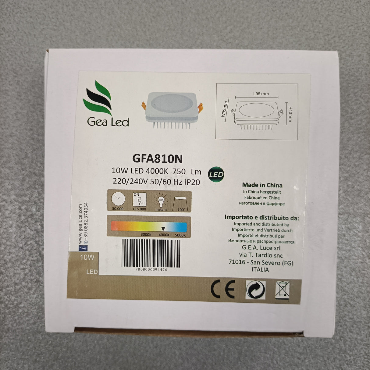Quadratischer Einbaustrahler 10 W - 4000 K natürliches Licht - CARDEA - Gea Led