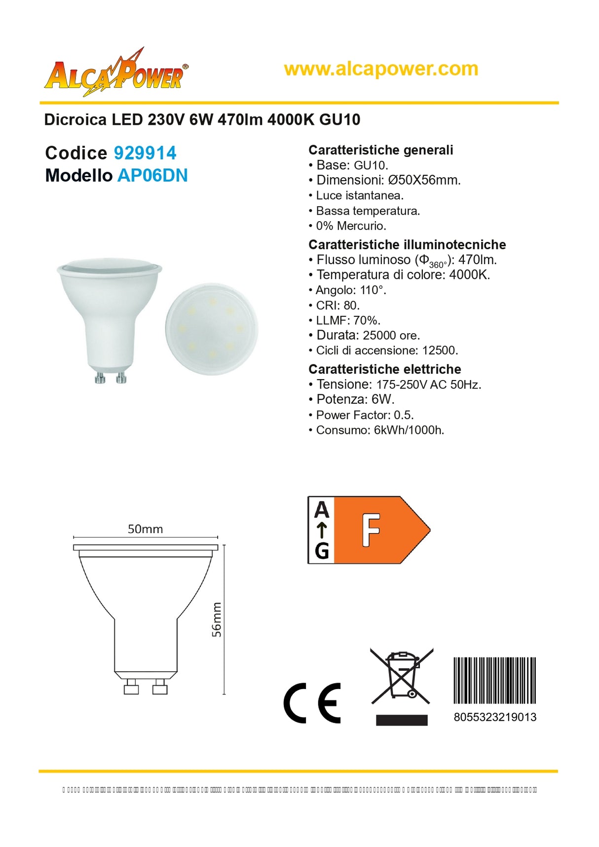 GU10 dichroitische LED-Lampe 6W 470lm natürliches Licht 4000K