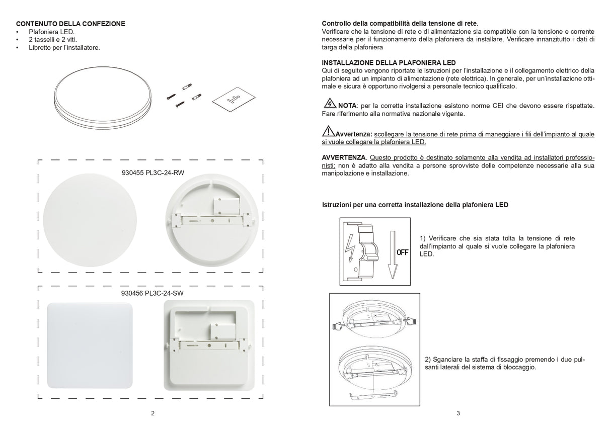 Plafoniera LED IP54 CCT 24W 2000lm quadra bianca