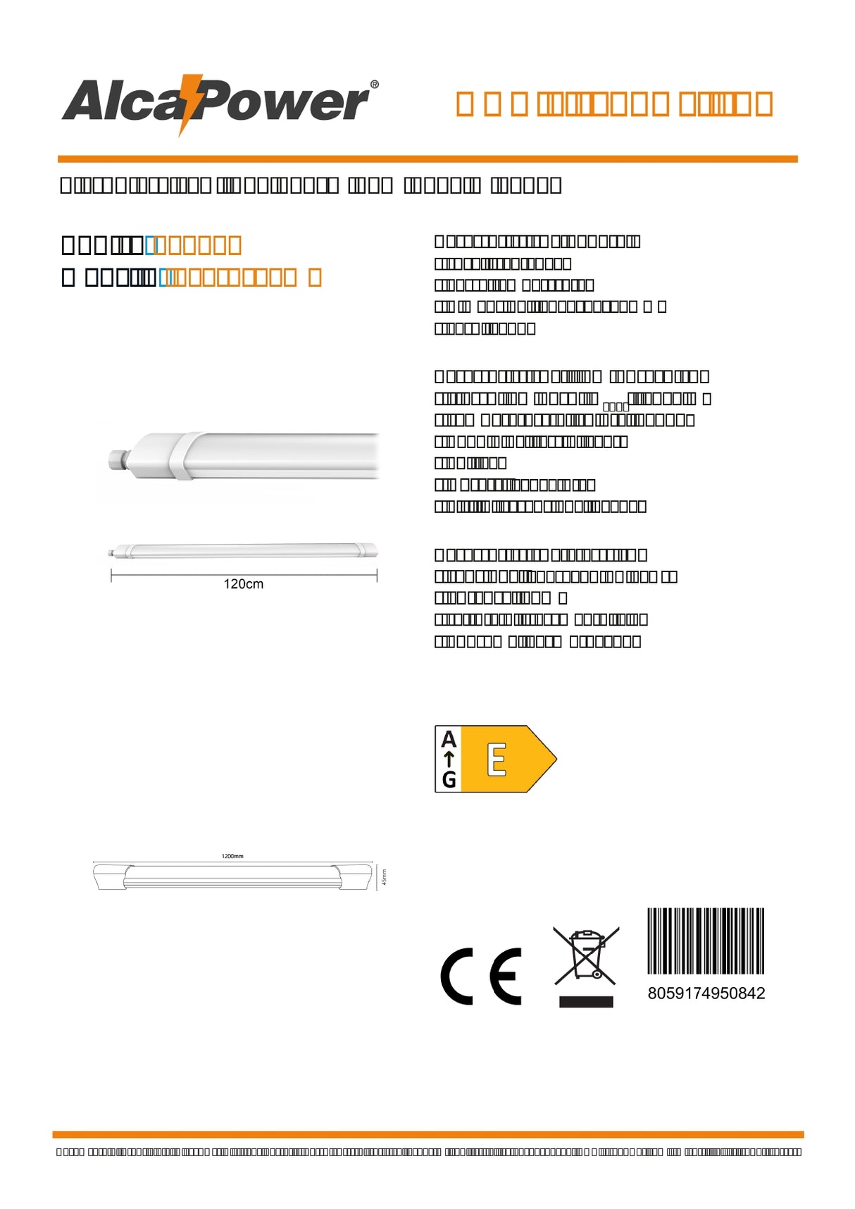 Plafoniera LED IP65 120cm 60W 6000lm 6000K