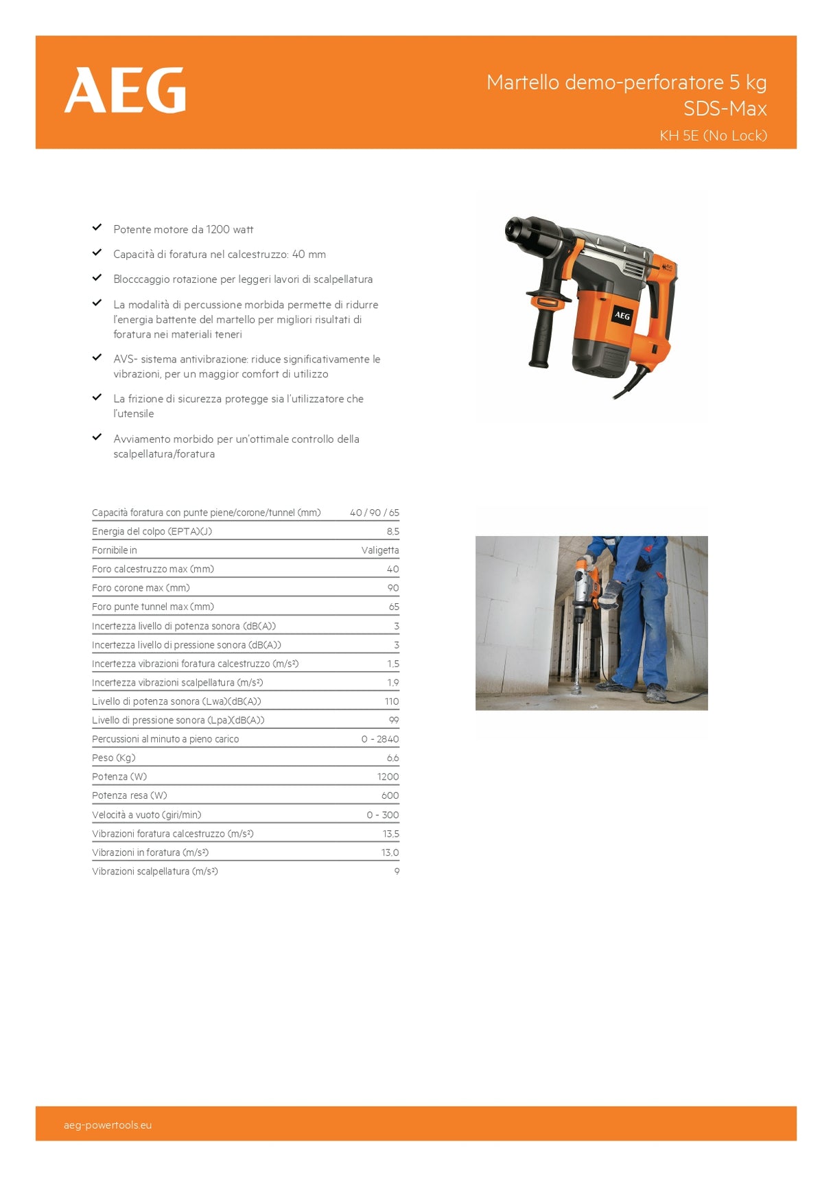 Martello demo-perforatore 5 kg SDS-Max KH 5E AEG