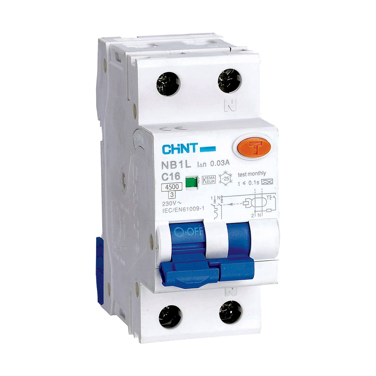 Differential magnetothermal switch 1P+N 32A 30mA 4.5kA Curve C Type A - CHINT