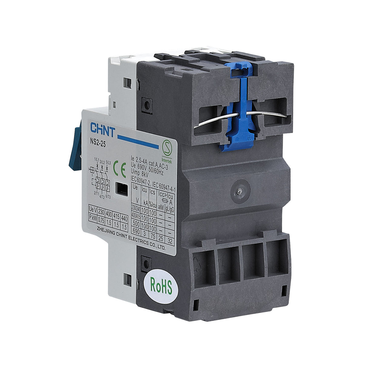 Salvamotore serie NS2-25 con comando a bilanciere 3P 2,5÷4A 100kA - CHINT