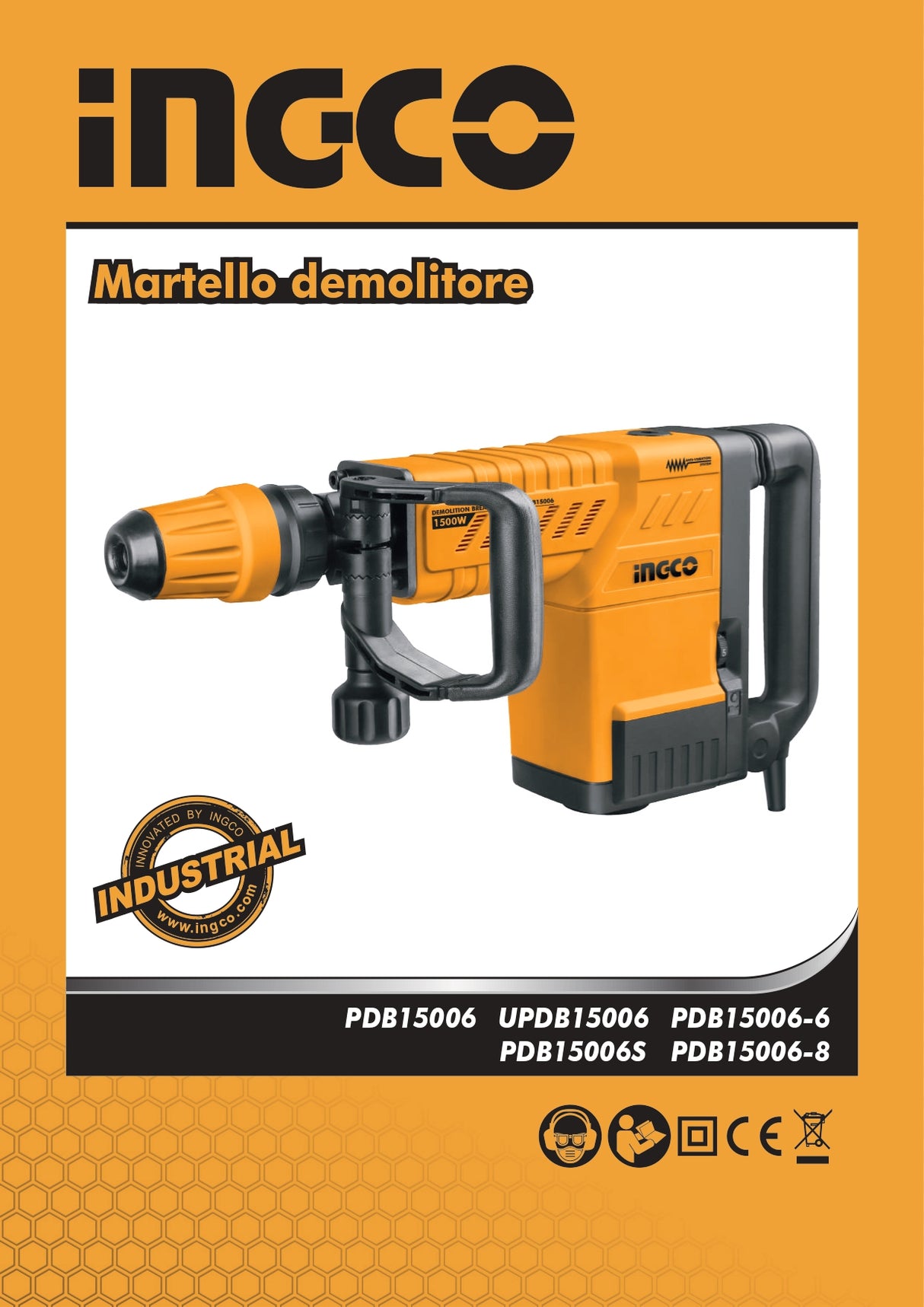 Martello demolitore SDS-MAX 1500W in valigetta + 2 scalpelli - PDB15006 INGCO