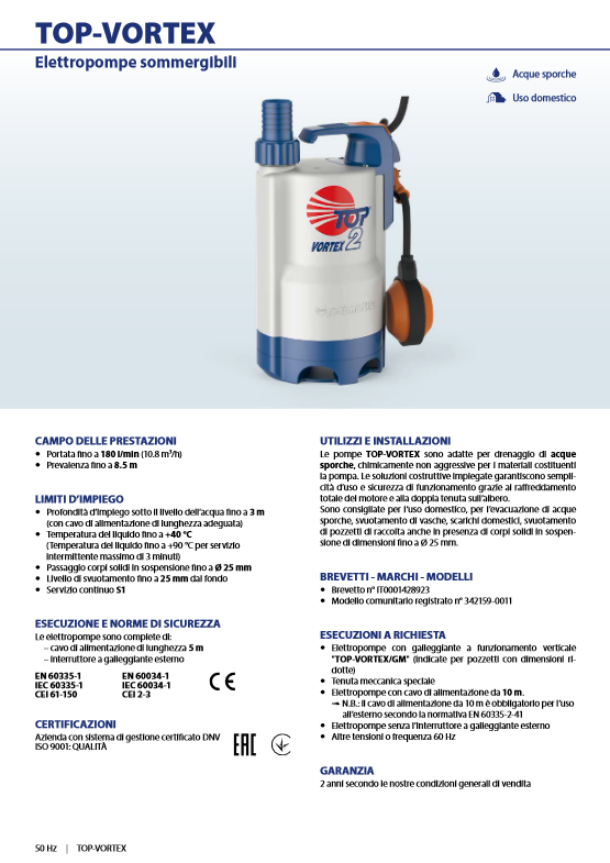 Elettropompa da drenaggio per acque sporche TOP 2 - VORTEX