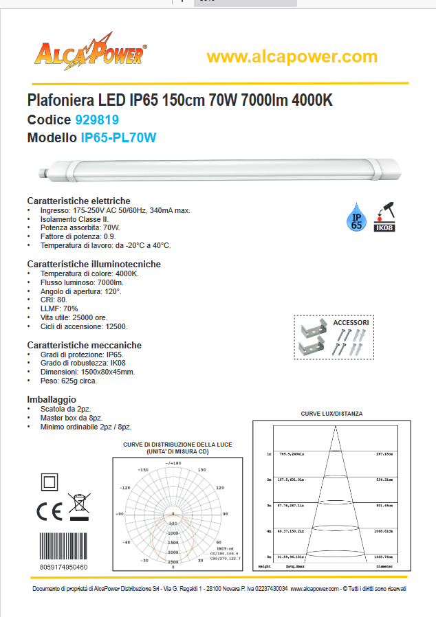 IP65 LED Deckenleuchte 150cm 70W 7000lm 4000K