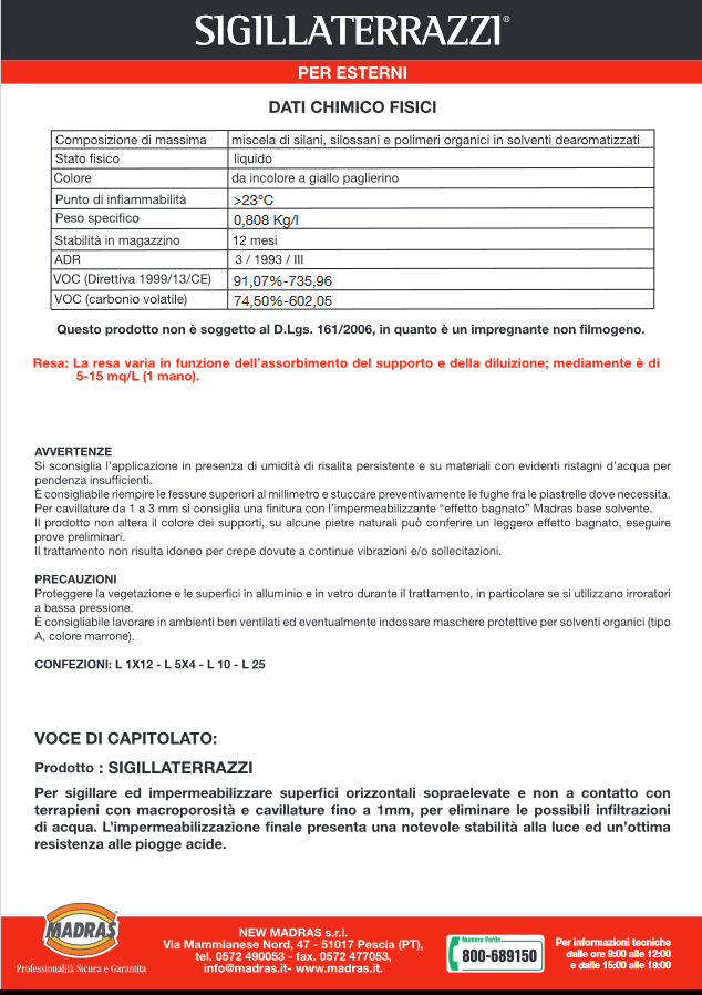 SIGILLATERRAZZI Madras waterproofing protective water repellent for terraces