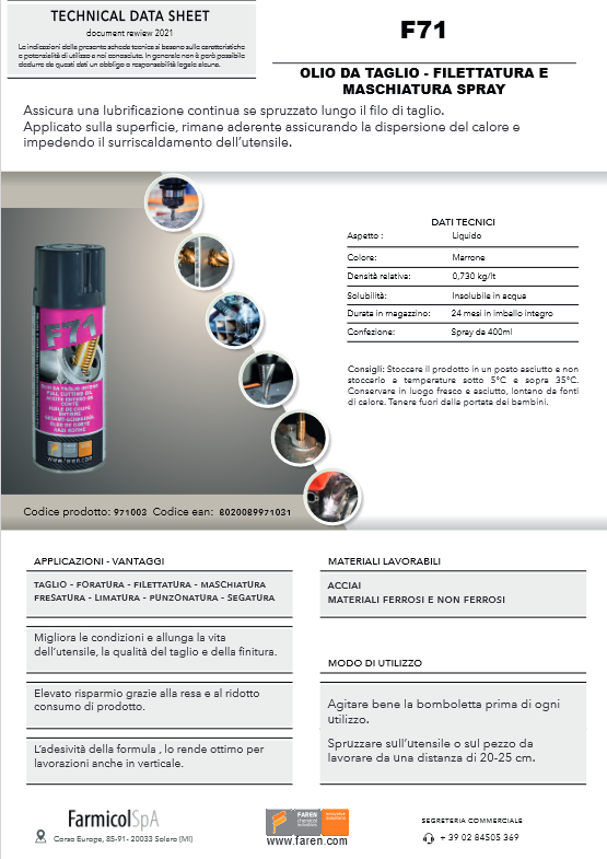 Schneidöl zum Gewindeschneiden und Gewindeschneiden 400ml F71 FAREN