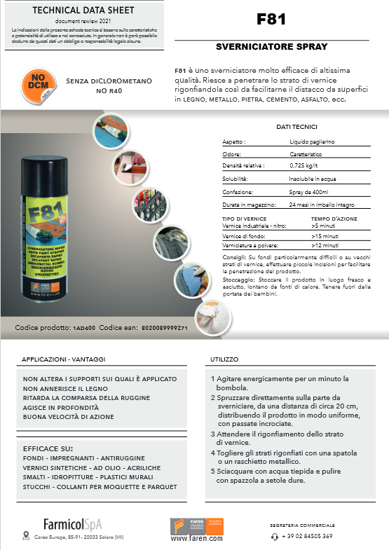Sverniciatore rapido spray 400ml F81 FAREN