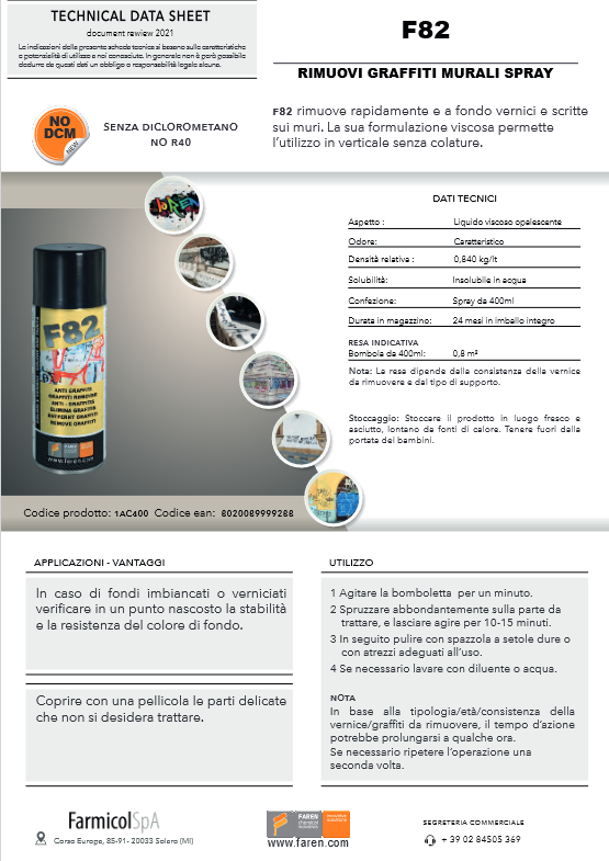 Spray rimuovi graffiti murali 400ml F82 FAREN 400ml