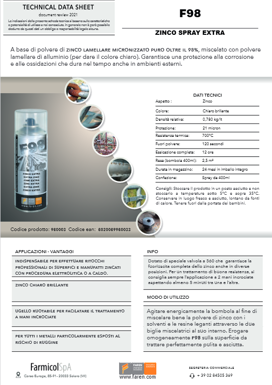 Professional zinc spray 98% EXTRA 400ml zinc up to 700°C F98 FAREN