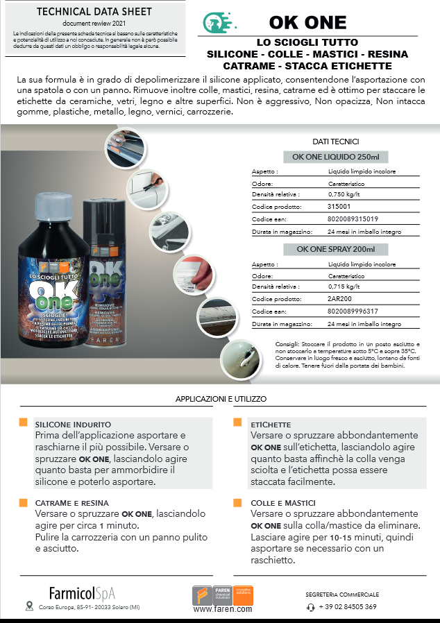 Silikonentferner - Kleber - Mastix - Harz - Teer - Abziehetiketten Spray OK ONE FAREN