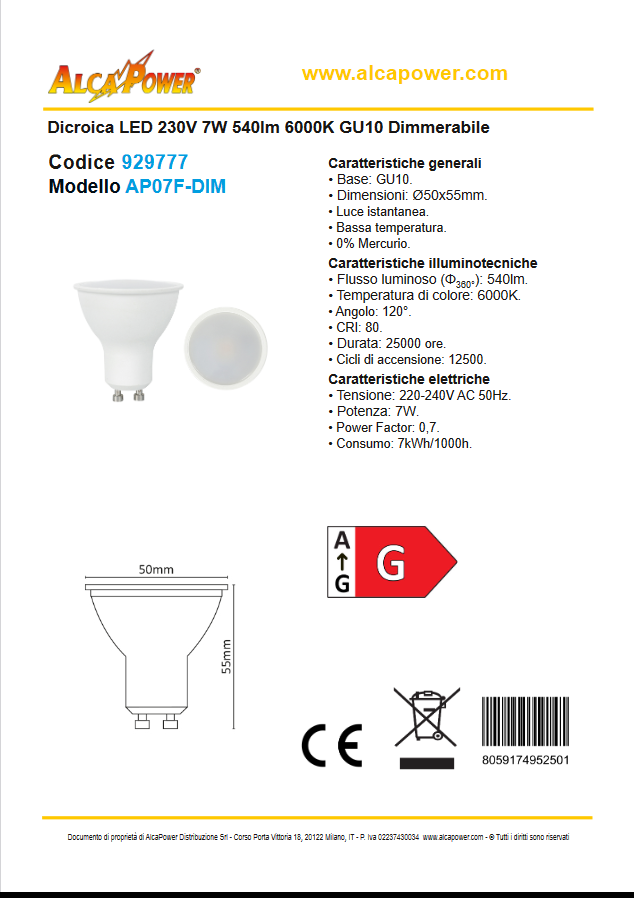 GU10 LED Birne 230V 7W 540lm Kaltlicht 6000K GU10 Dimmbar - ALCAPOWER