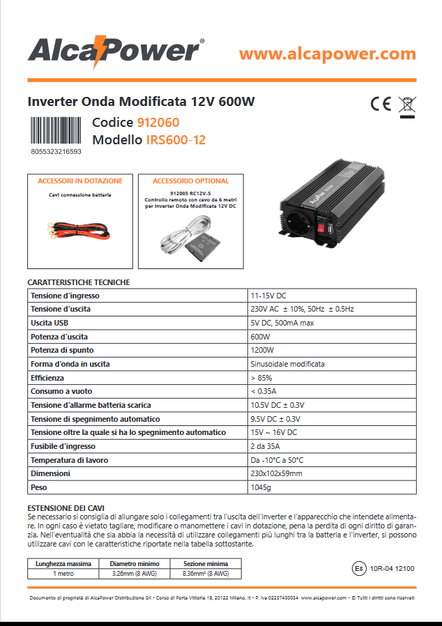 Softstart-Wechselrichter 600 W Eingang 12 V DC Ausgang 230 V AC