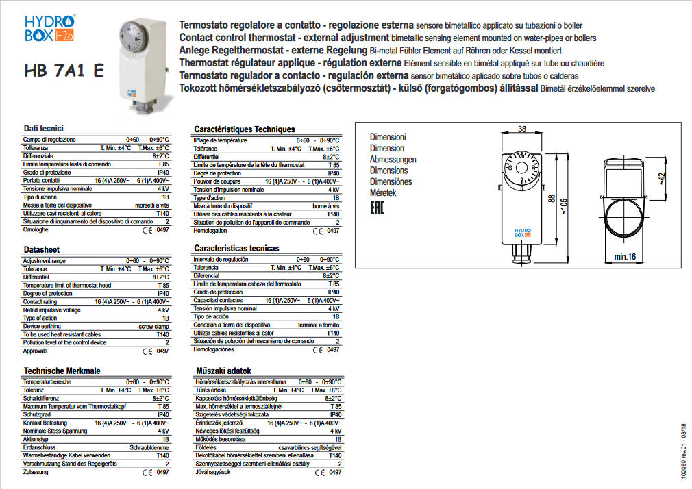 Maxiflame Termostato a contatto 0-90°C regolazione esterna