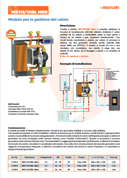 Superkompaktes 25/30-kW-Kessel-/Thermoprodukt-Schnittstellenmodul mit elektronischer Steuereinheit und Abdeckbox – MX115/1HBL MINI – 115014
