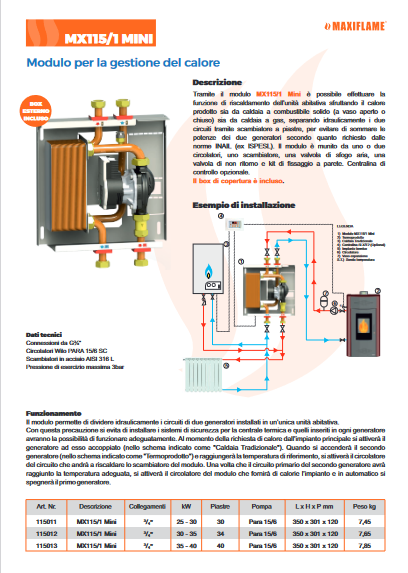 Superkompaktes 25/30-kW-Kessel-/Thermoprodukt-Schnittstellenmodul mit elektronischer Steuereinheit und Abdeckbox – MX115/1HBL MINI – 115014