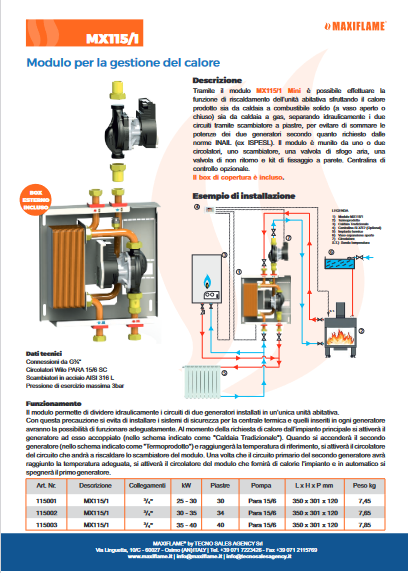 Superkompaktes 25/30-kW-Kessel-/Thermoprodukt-Schnittstellenmodul mit elektronischer Steuereinheit und Abdeckbox – MX115/1HBL MINI – 115014