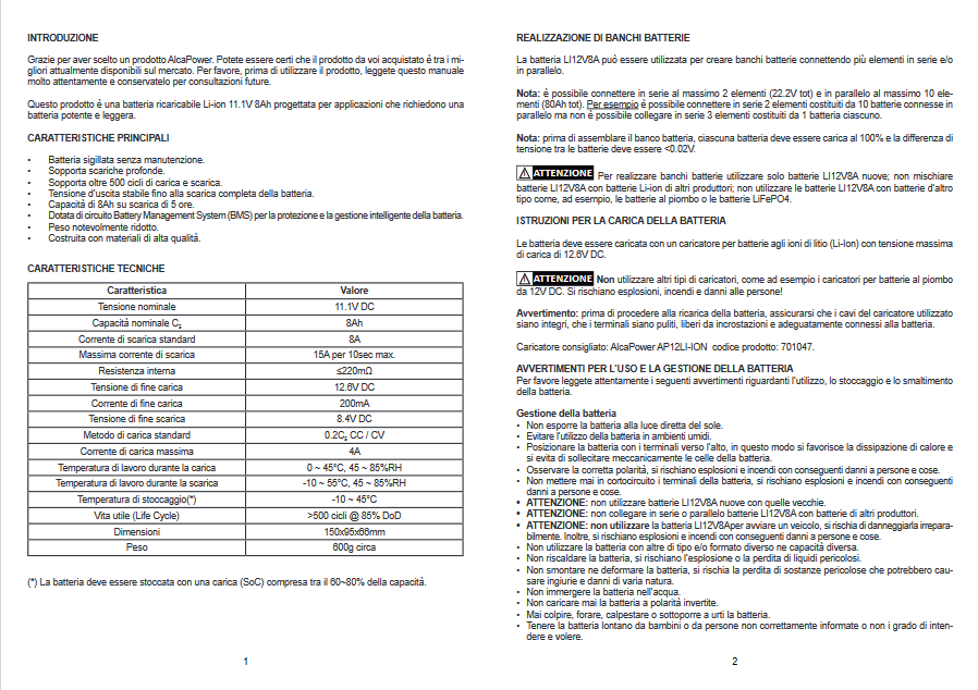 Li-ion hermetic battery 11.1V 8A - ALCAPOWER