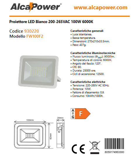 White LED projector 200-265VAC 100W 6000K