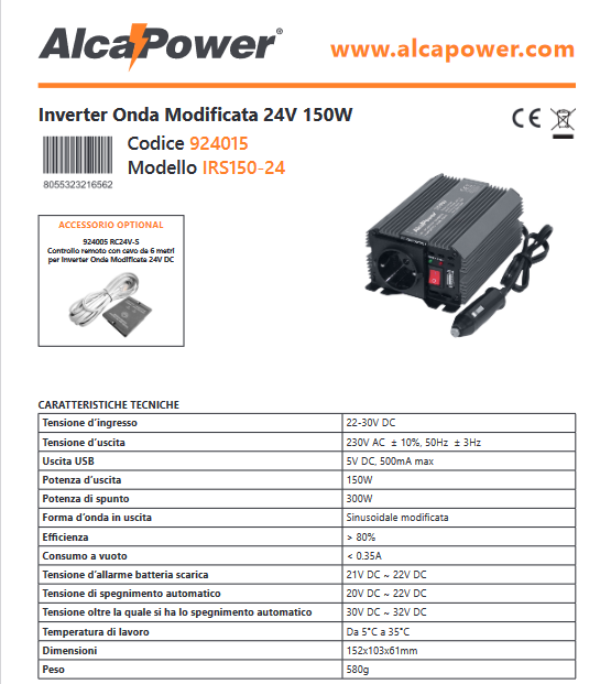 Softstart-Wechselrichter 150 W Eingang 24 V DC Ausgang 230 V AC