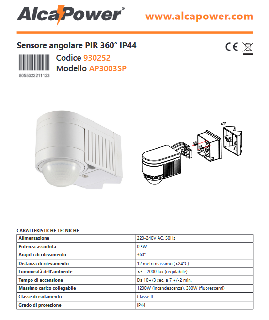 PIR 360° IP44 Winkel-Präsenz-Bewegungssensor