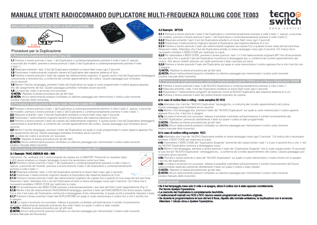 Festcode- und Rolling-Code-Mehrfrequenzfernbedienung – Tecno Switch