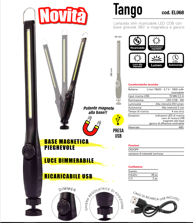 Wiederaufladbare schlanke Taschenlampe 250 Lumen/ 5 W – Tango EL068 CFG