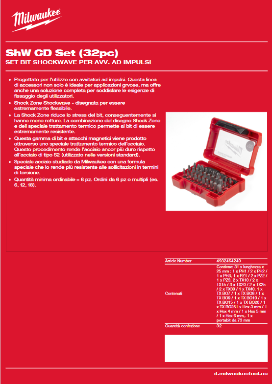 Satz mit 32 Bit-Einsätzen für Shockwave-Schlagschrauber – MILWAUKEE