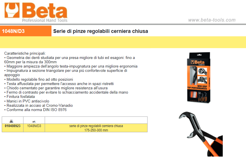 Serie di pinze regolabili cerniera chiusa 1048N/D3