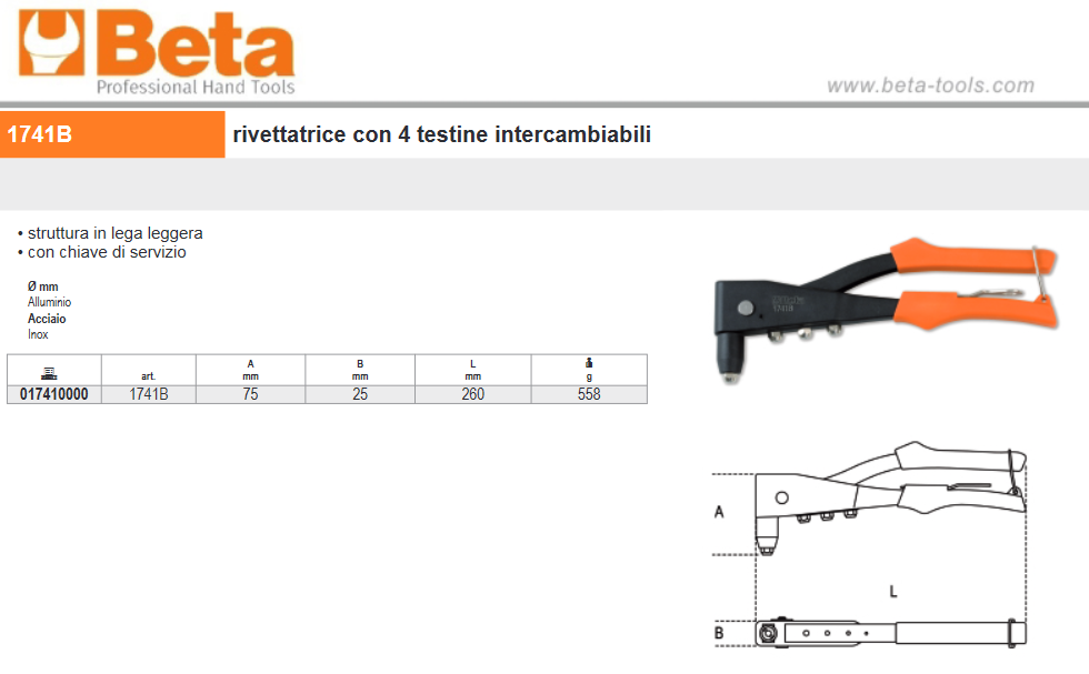Rivettatrice con 4 testine intercambiabili 1741B BETA