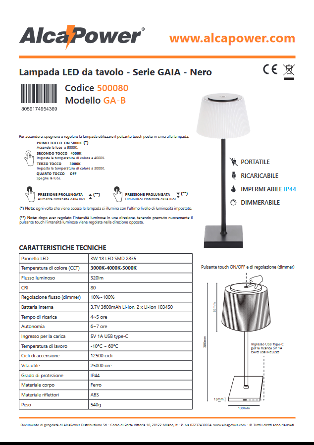 CCT LED-Tischleuchte, dimmbar und wiederaufladbar