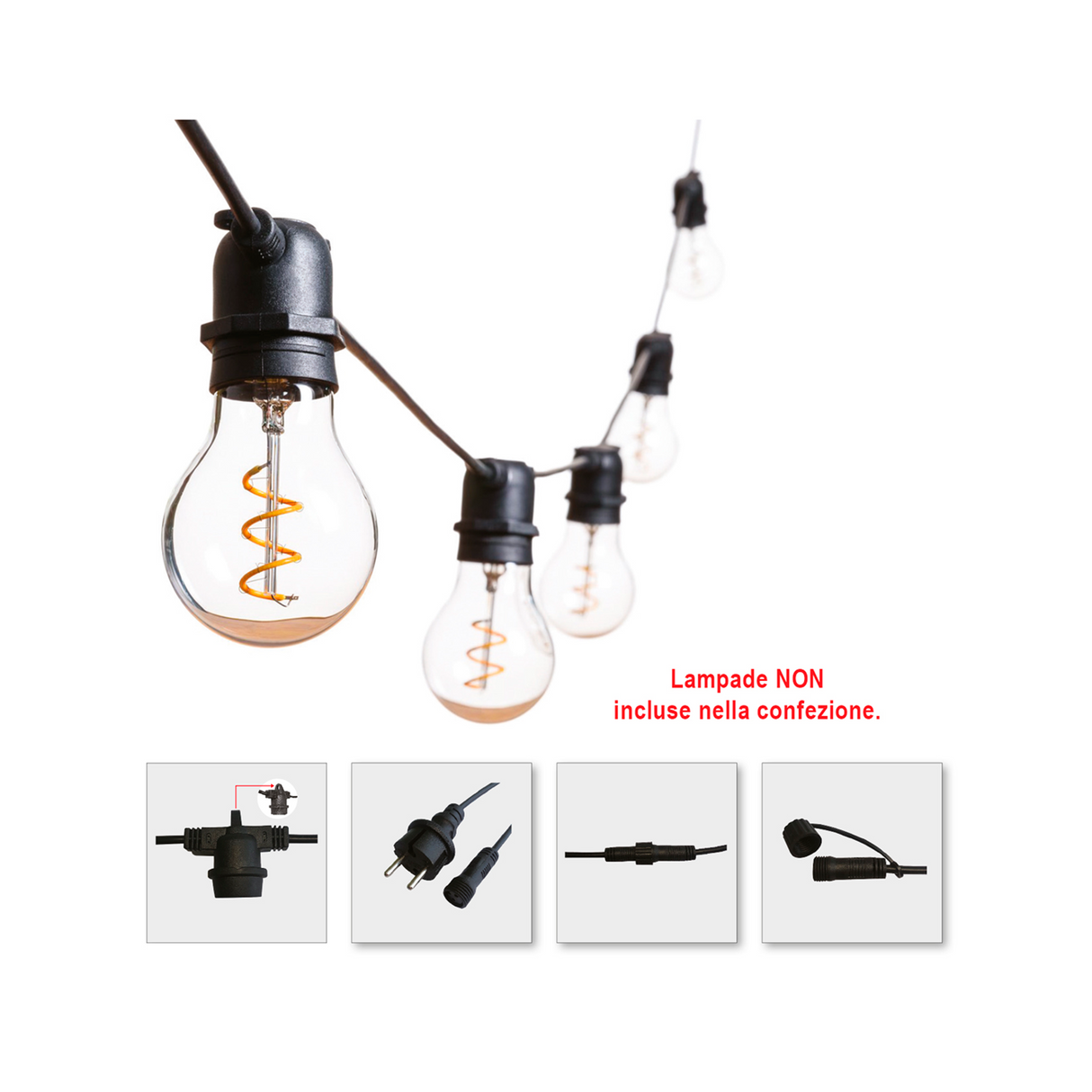 Garden light chain with 10 E27 lamp holders - Black - 11.5mt