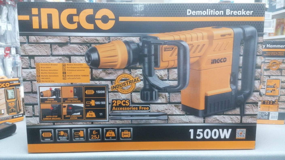 Martello demolitore SDS-MAX 1500W in valigetta + 2 scalpelli PDB15006 INGCO - La Fattoria