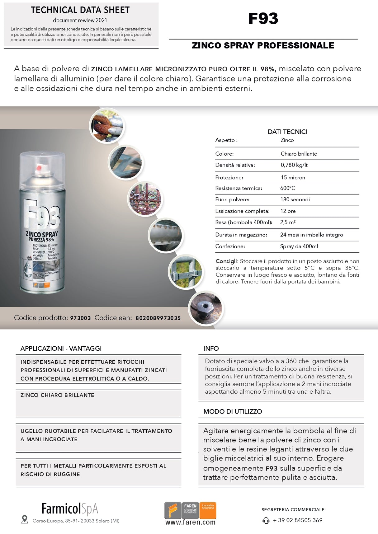 Faren F93 Zinco spray zincante a freddo professionale 400ml