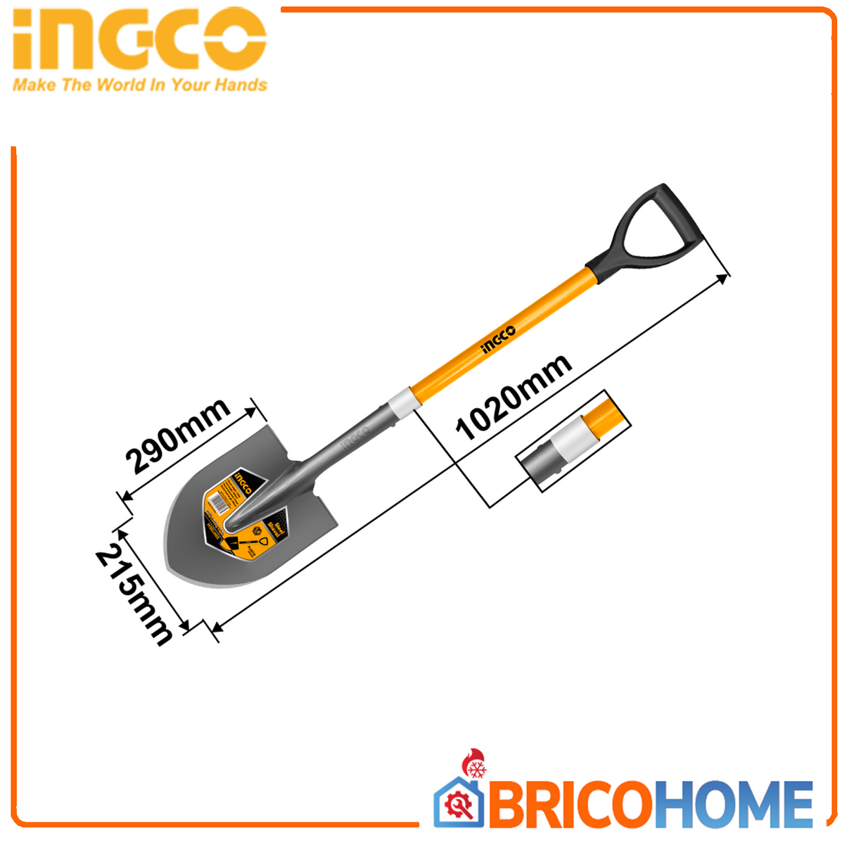 Pointed shovel shovel with fiberglass handle 100CM INGCO