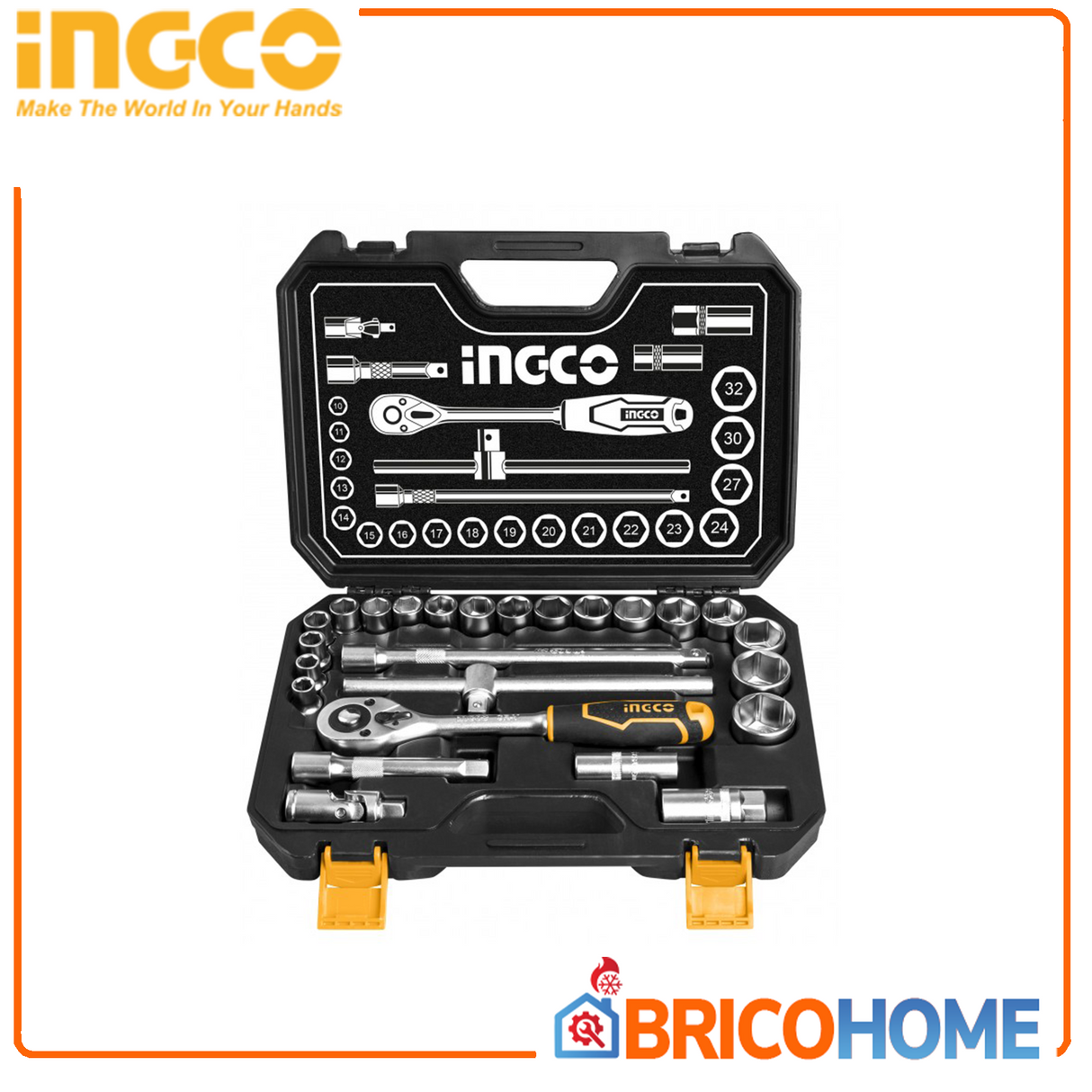 Set mit 25 1/2-Zoll-Steckschlüsselzubehör im Koffer – INGCO