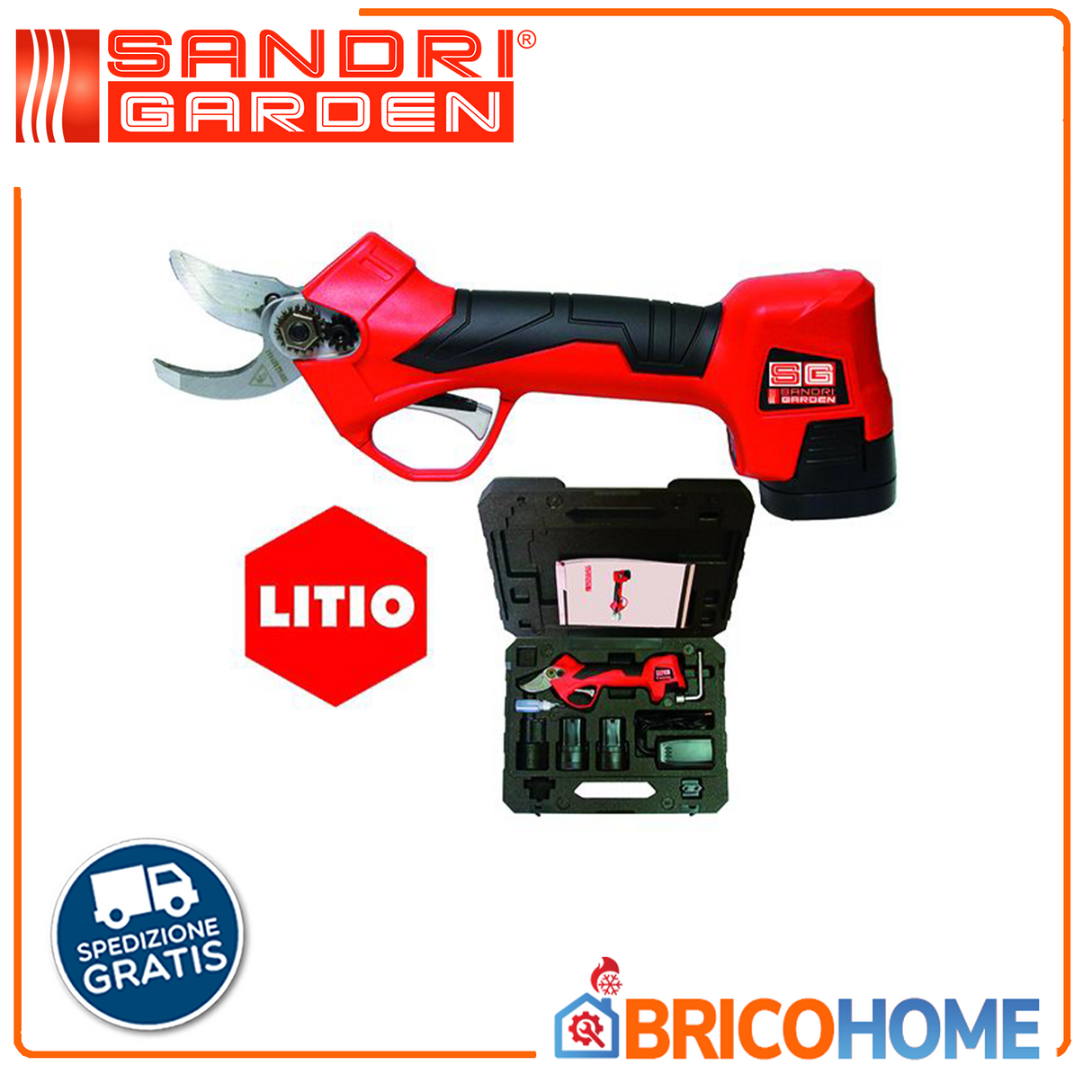 Forbici per potatura Brushless Sandri Garden SG-FP LI - con 2 batterie 14,4V 2Ah