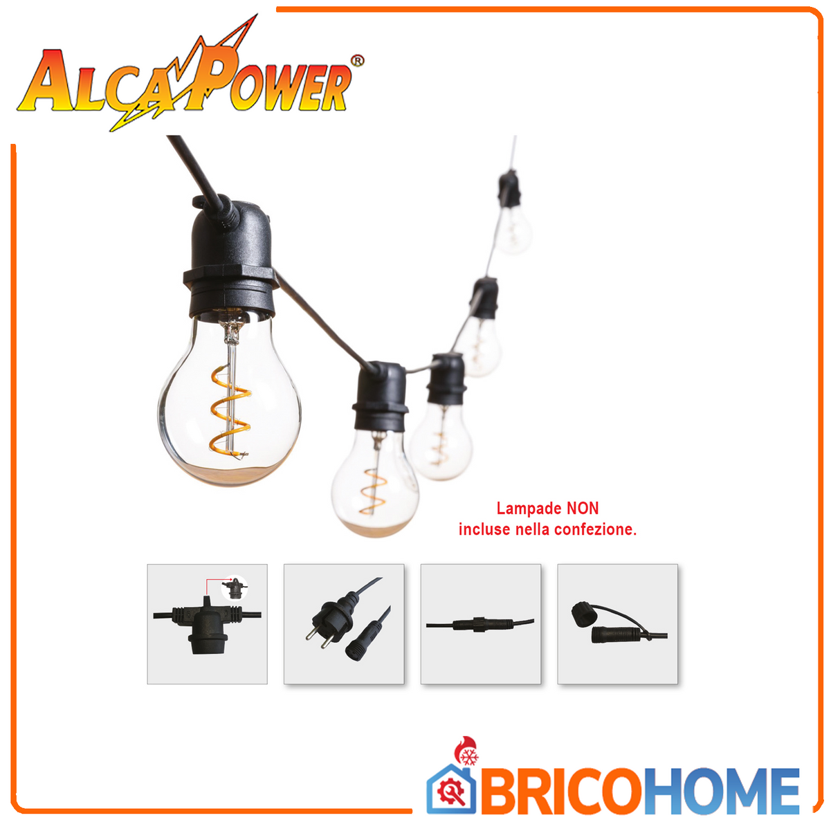 Garden light chain with 10 E27 lamp holders - Black - 11.5mt