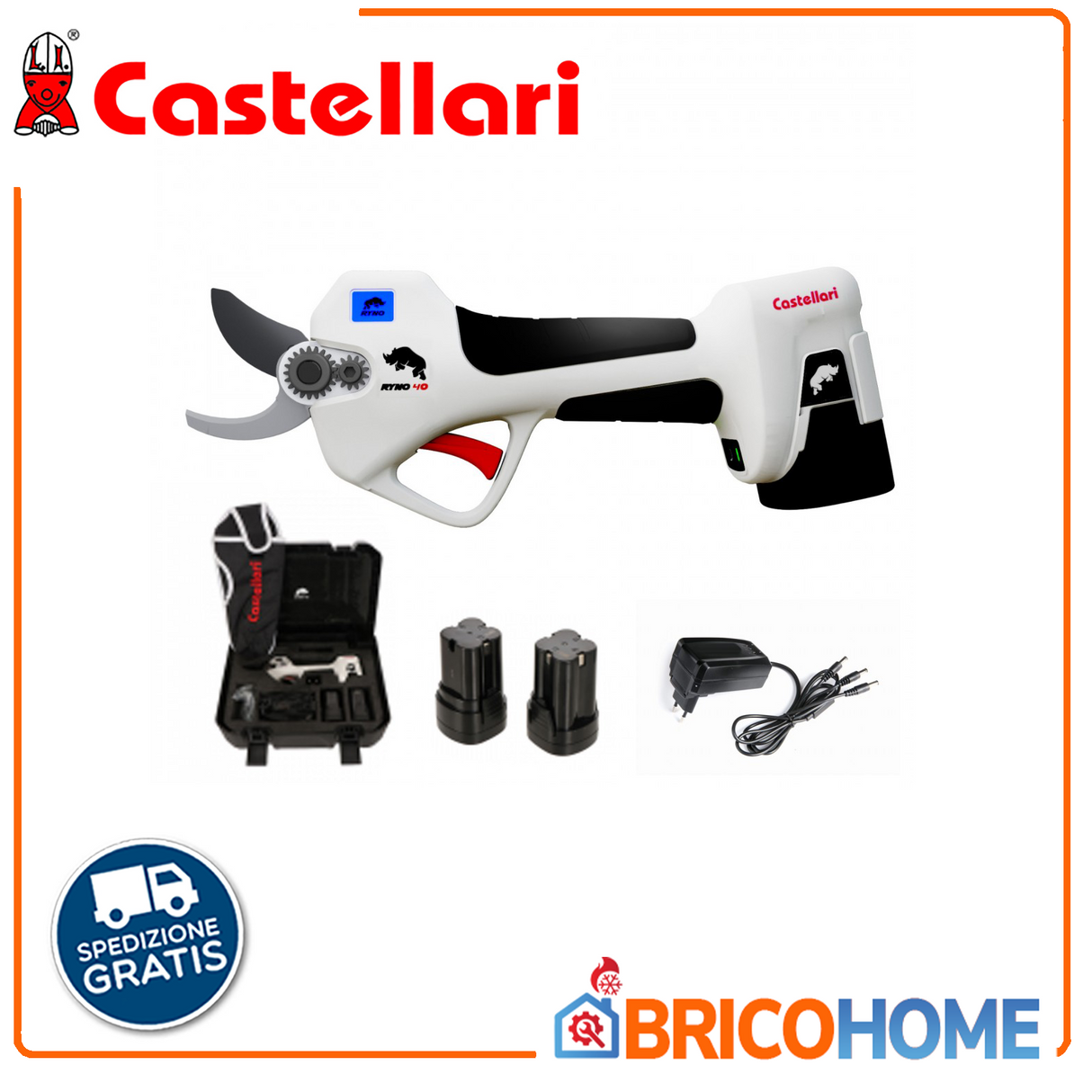 Forbice elettrica da potatura RYNO 40 - 2 Batterie - Taglio 25 mm - CASTELLARI