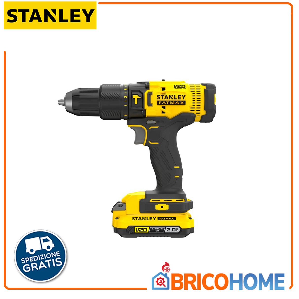 V20 percussion screwdriver + 2 Stanley SFMCD711D22 2.0Ah batteries