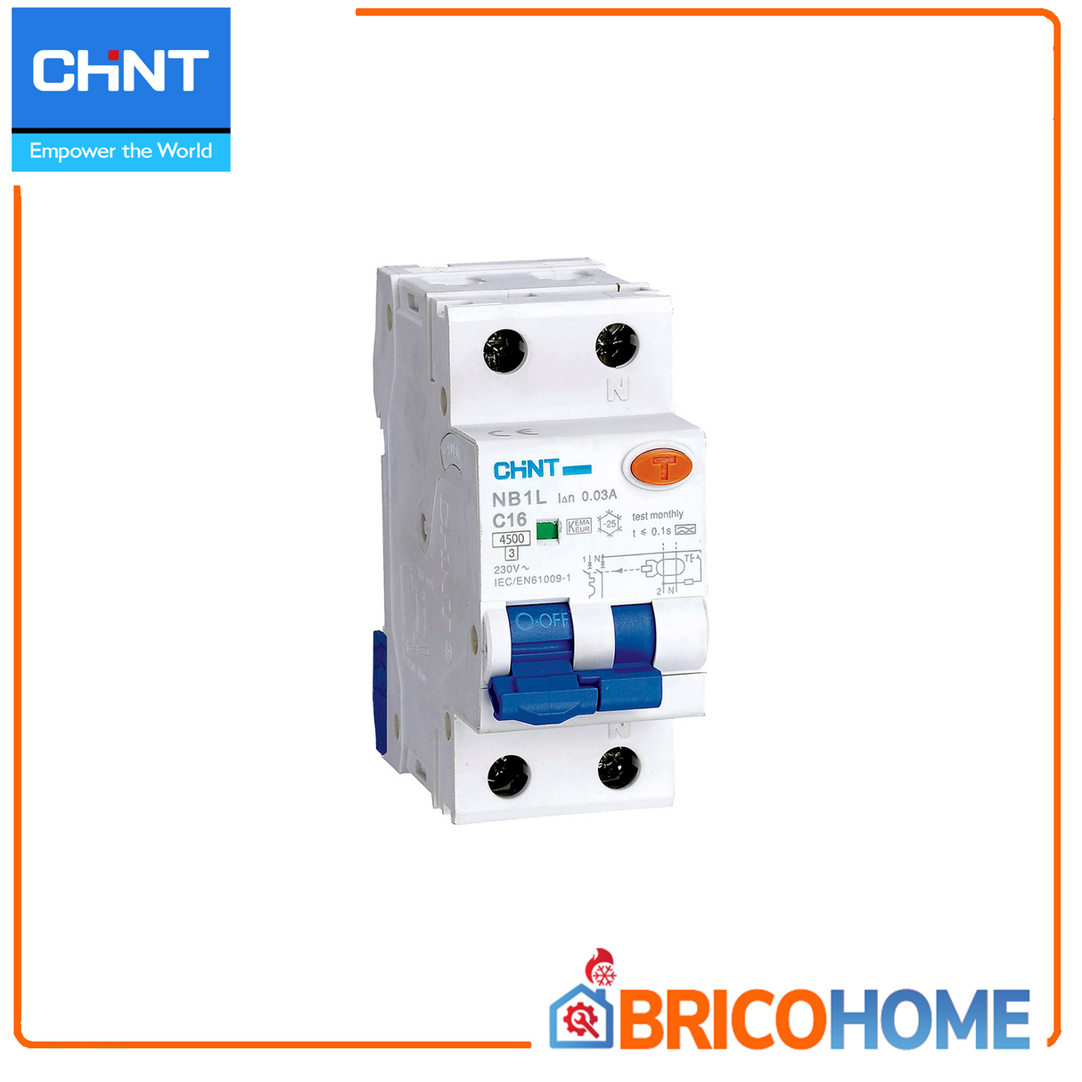 Magnetothermischer Differentialschalter 2 Module 1P+N 30mA 4,5kA Kurve C Typ A - CHINT