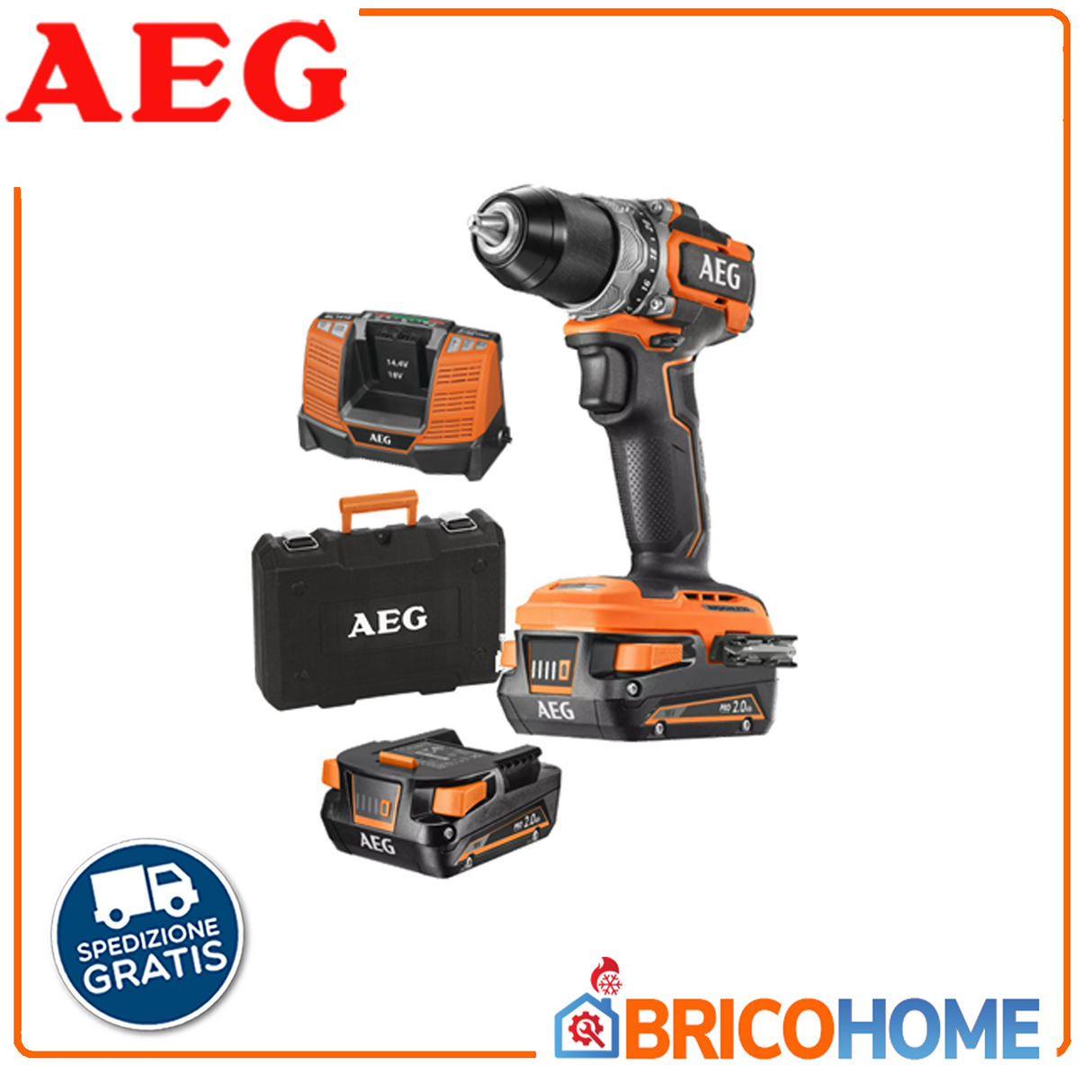 Trapano avvitatore SubCompact 18V Brushless con 2 batterie da 2.0Ah in valigetta - BS 18SBL-202C AEG